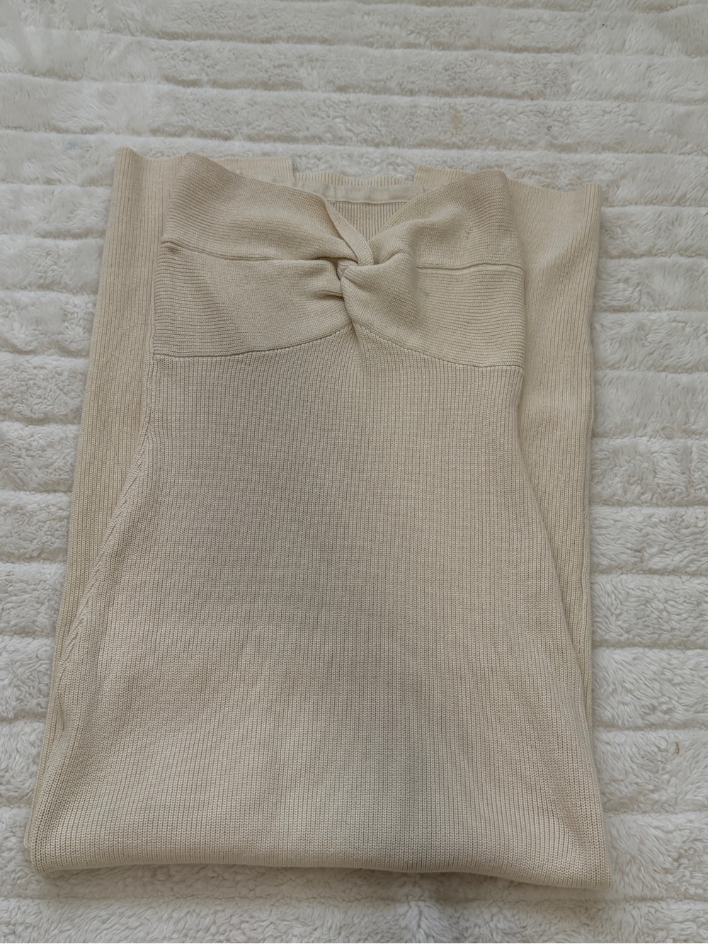 Cream Knit Twist-Front Sweater Dress